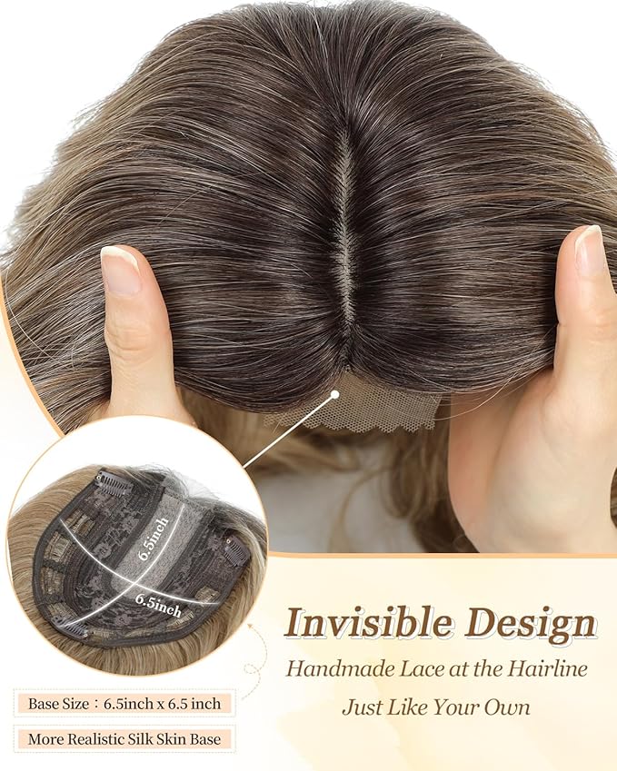 16" Wavy Curly Synthetic Hair Topper with 6.5x6.5inch Base