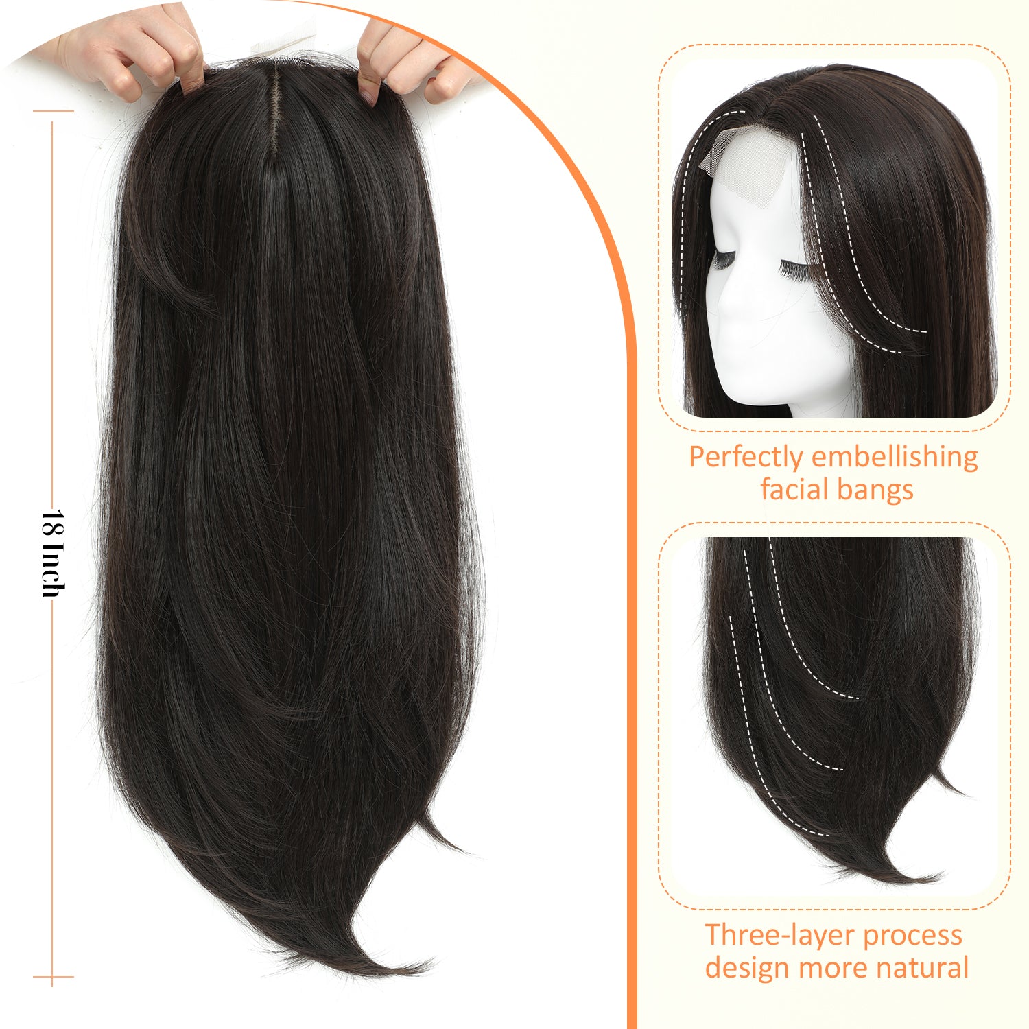 18" Straight Wavy Hair Topper 6.5x6.5inch Base with Skin Part