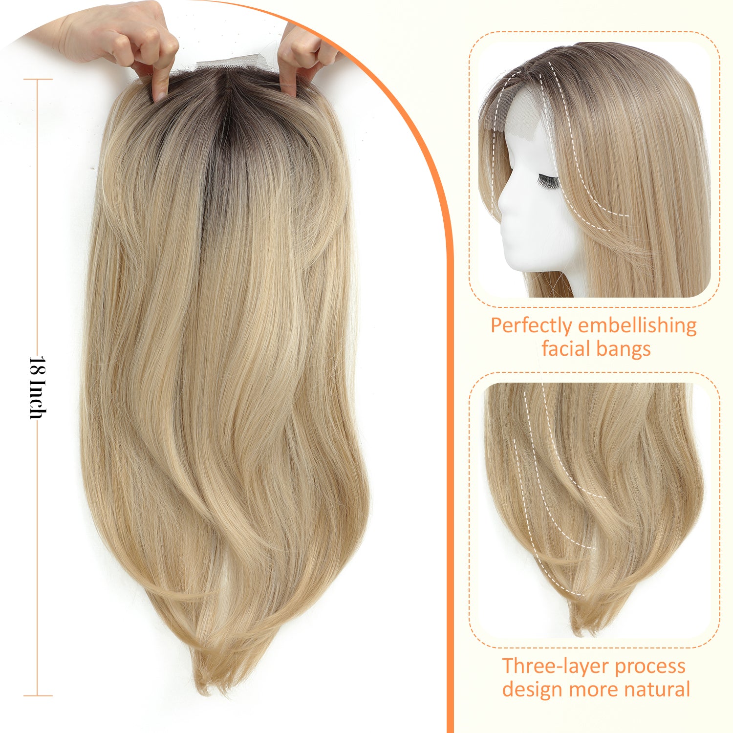 18" Straight Wavy Hair Topper 6.5x6.5inch Base with Skin Part