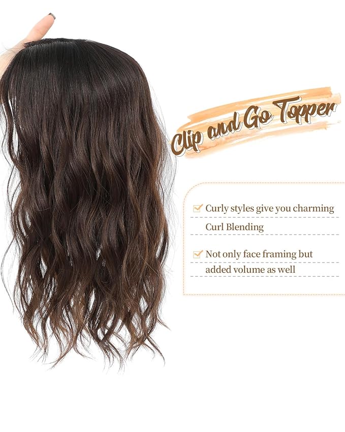 16" Wavy Curly Synthetic Hair Topper with 6.5x6.5inch Base