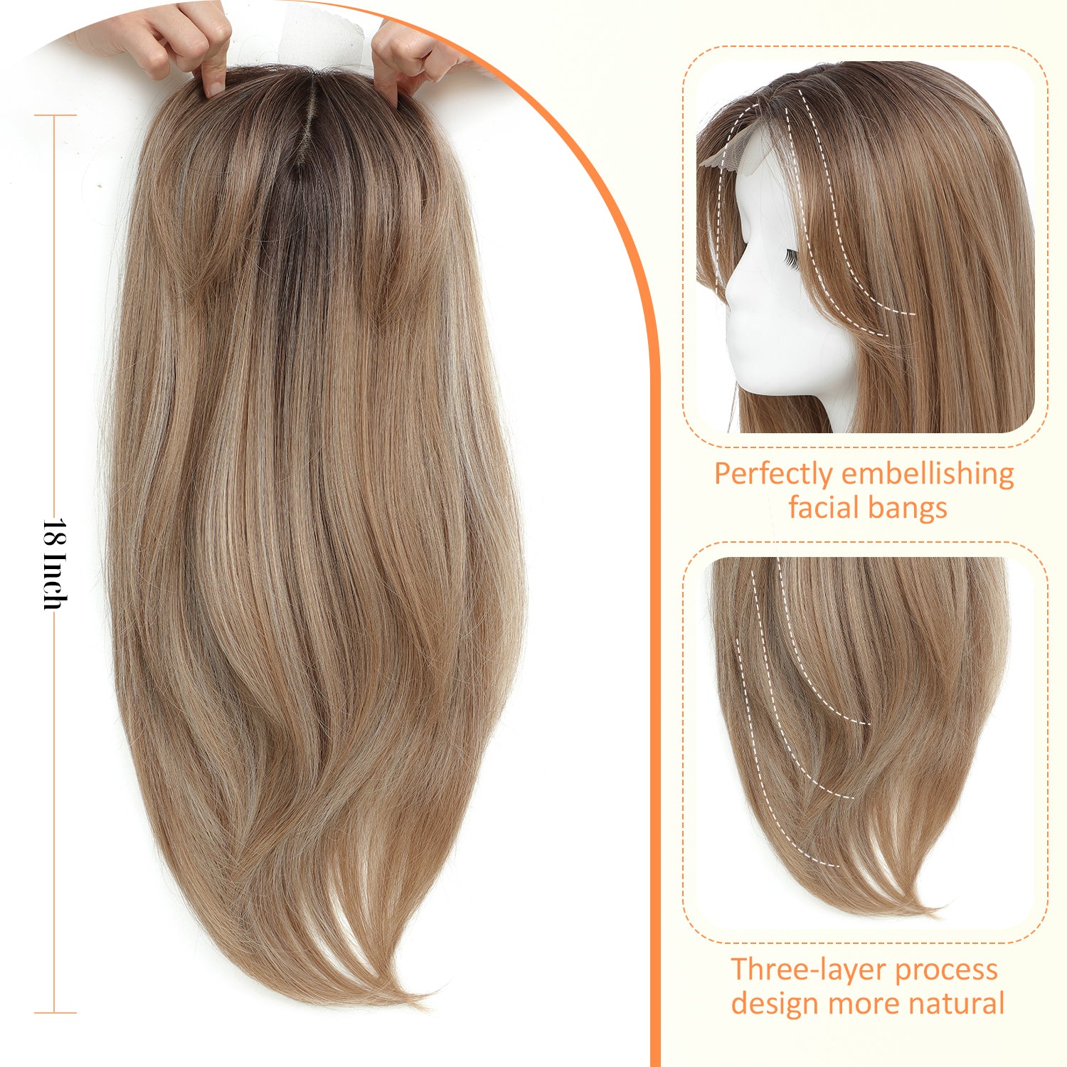 18" Straight Wavy Hair Topper 6.5x6.5inch Base with Skin Part