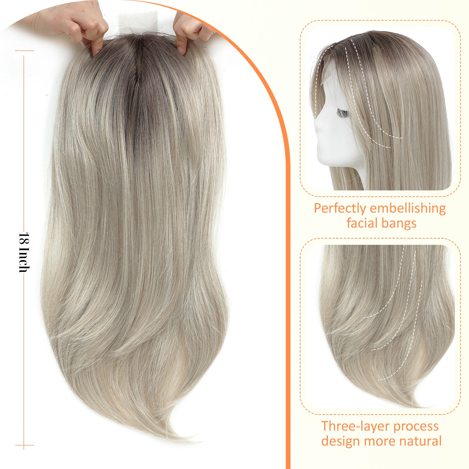 18" Straight Wavy Hair Topper 6.5x6.5inch Base with Skin Part