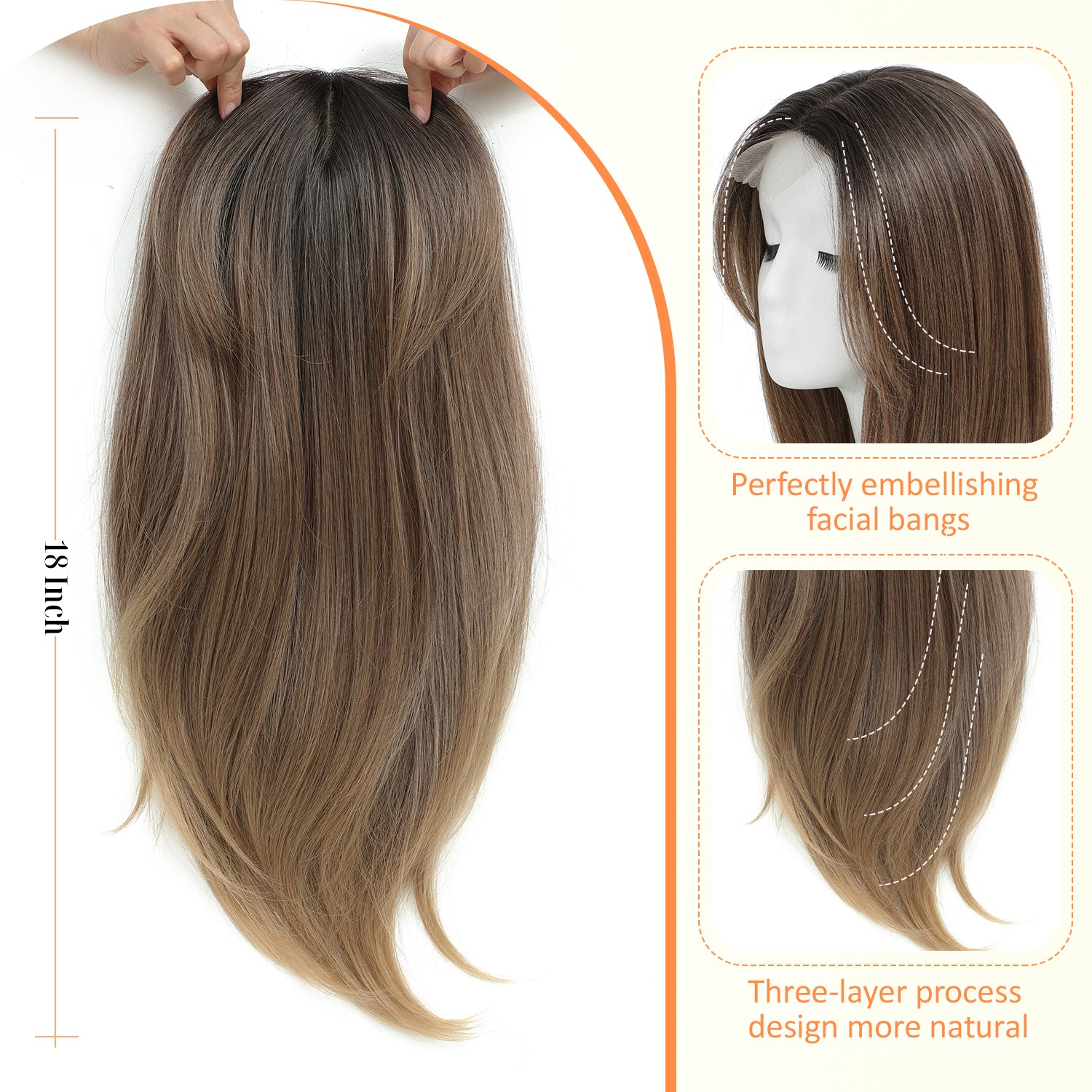 18" Straight Wavy Hair Topper 6.5x6.5inch Base with Skin Part
