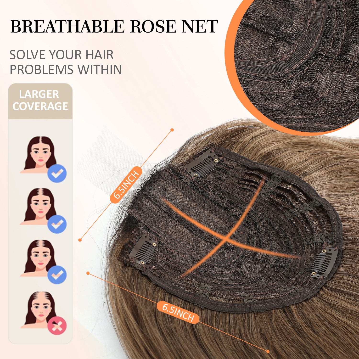 18" Straight Wavy Hair Topper 6.5x6.5inch Base with Skin Part