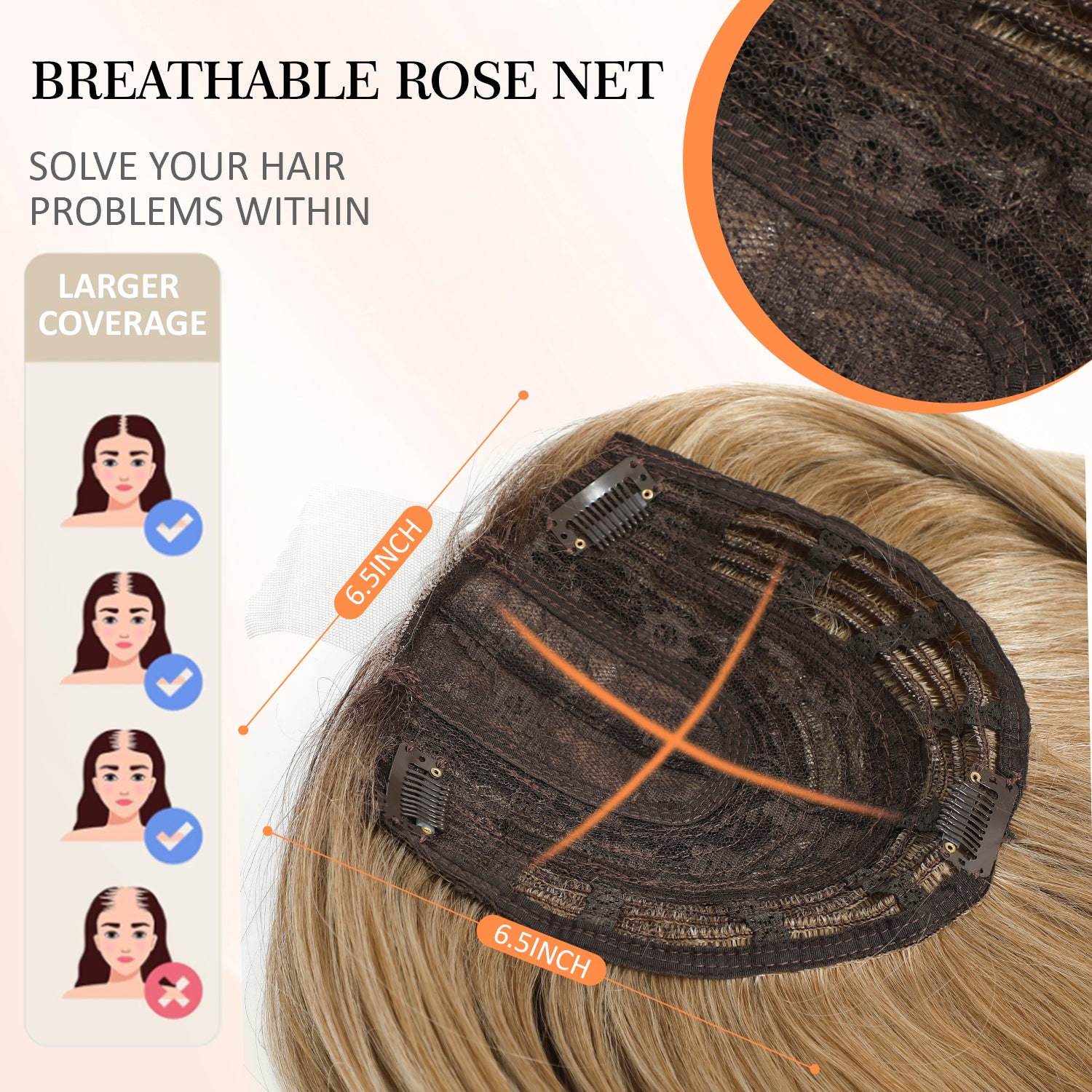 18" Straight Wavy Hair Topper 6.5x6.5inch Base with Skin Part