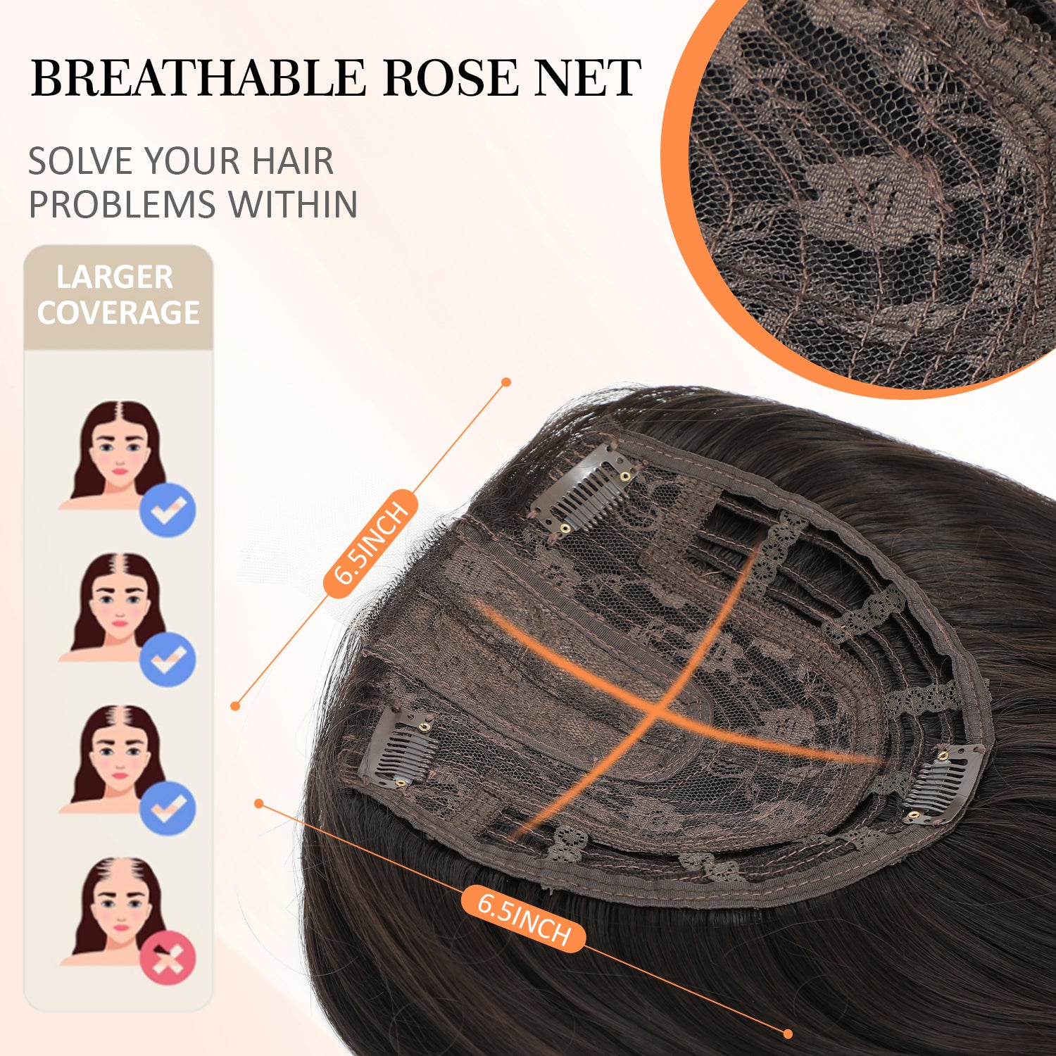 18" Straight Wavy Hair Topper 6.5x6.5inch Base with Skin Part