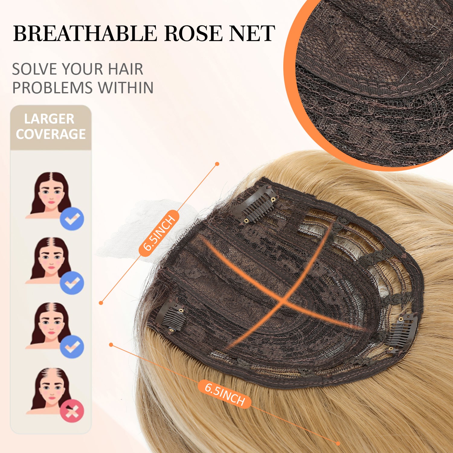 18" Straight Wavy Hair Topper 6.5x6.5inch Base with Skin Part