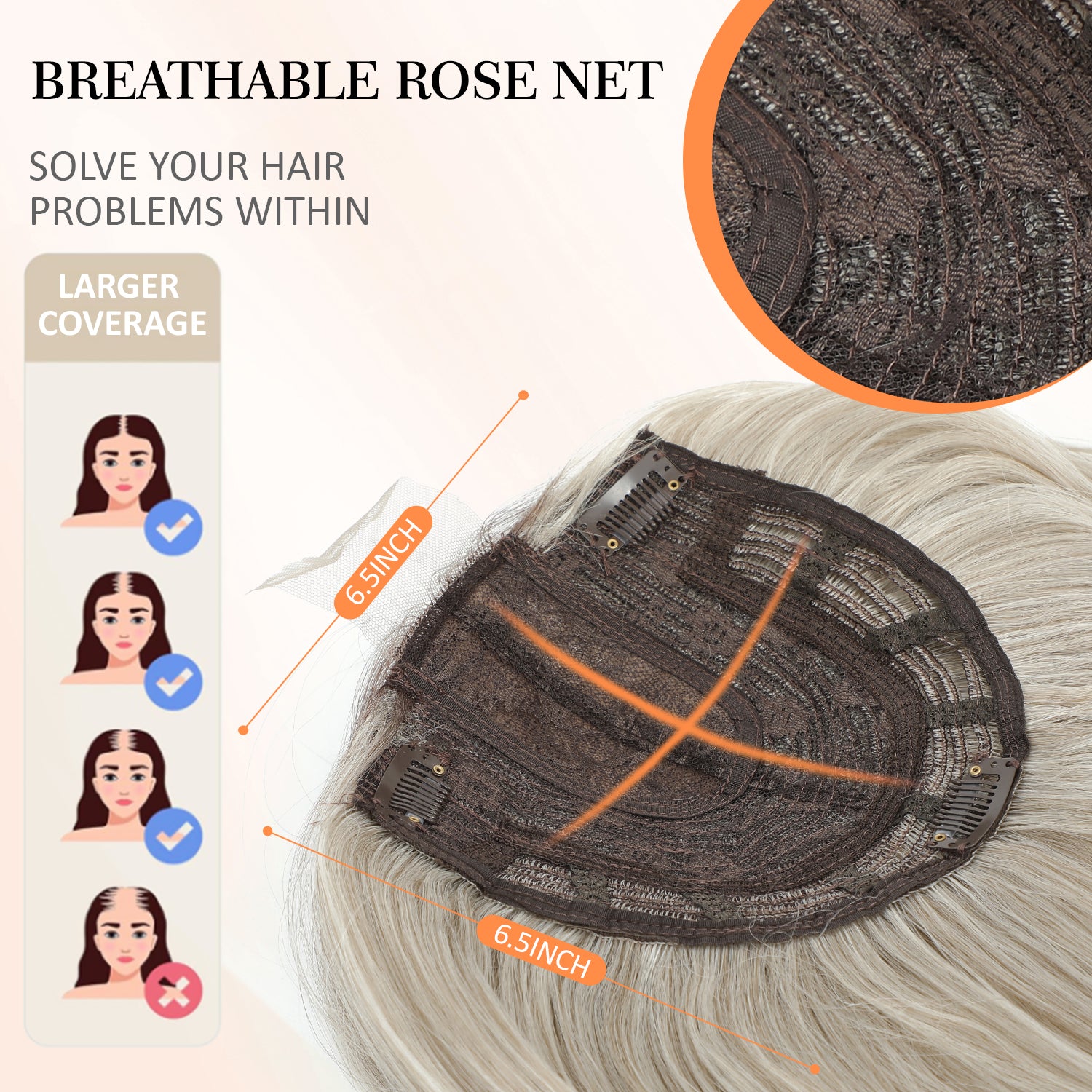 18" Straight Wavy Hair Topper 6.5x6.5inch Base with Skin Part