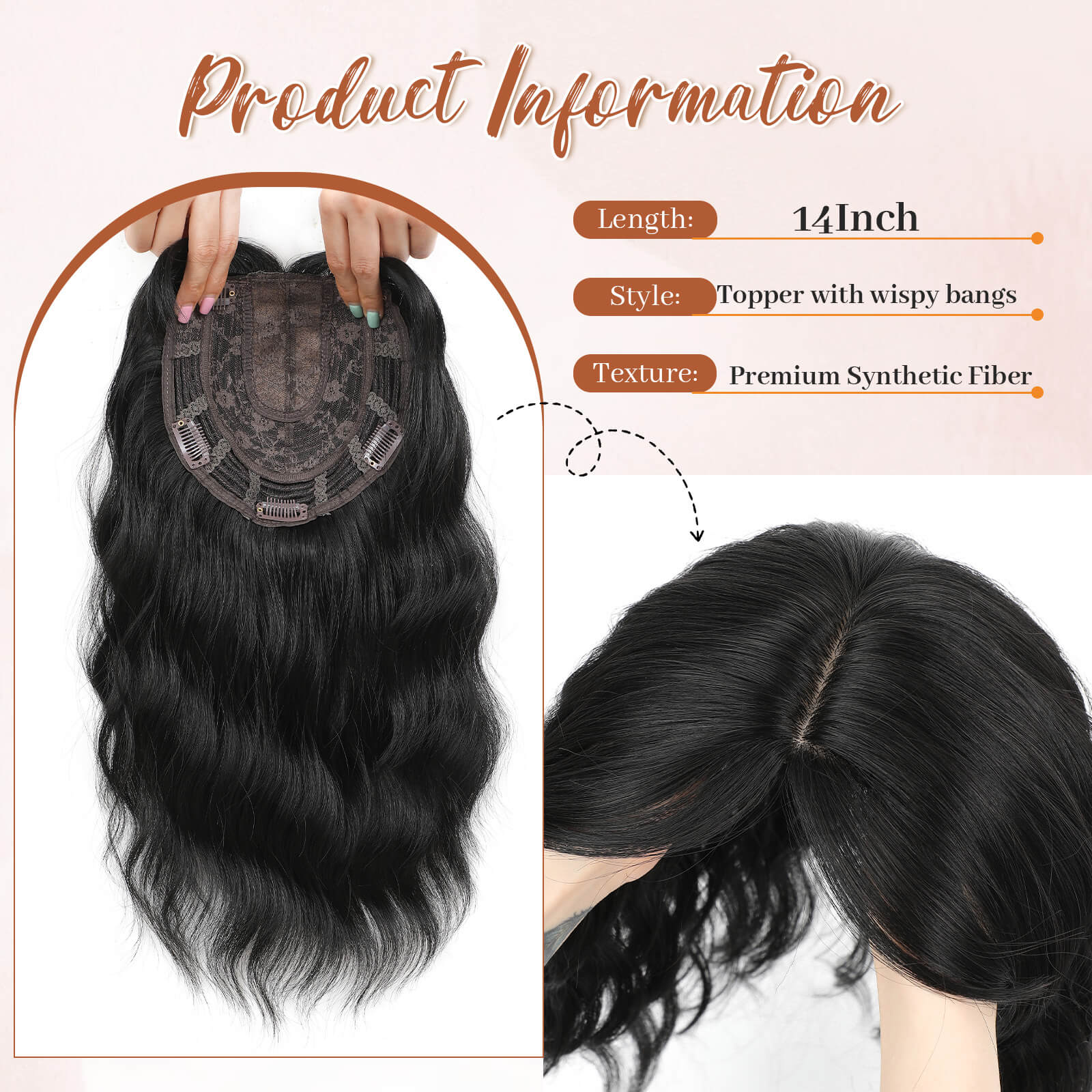 14inch Short Wavy Hair Topper with 5 Clips for Wearing Stable-Bella