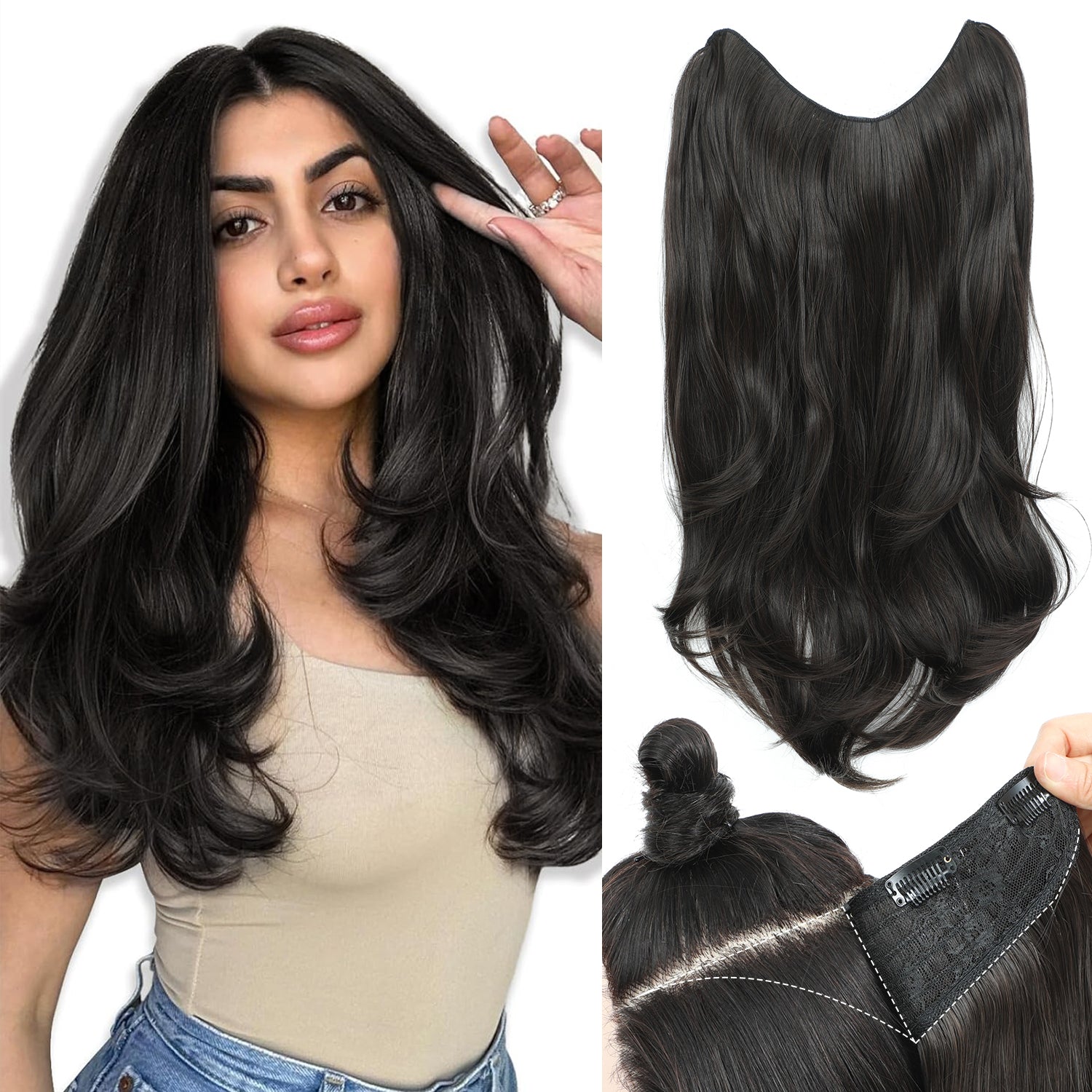20inch Clip in hair extensions Body Wavy with Natural Layers