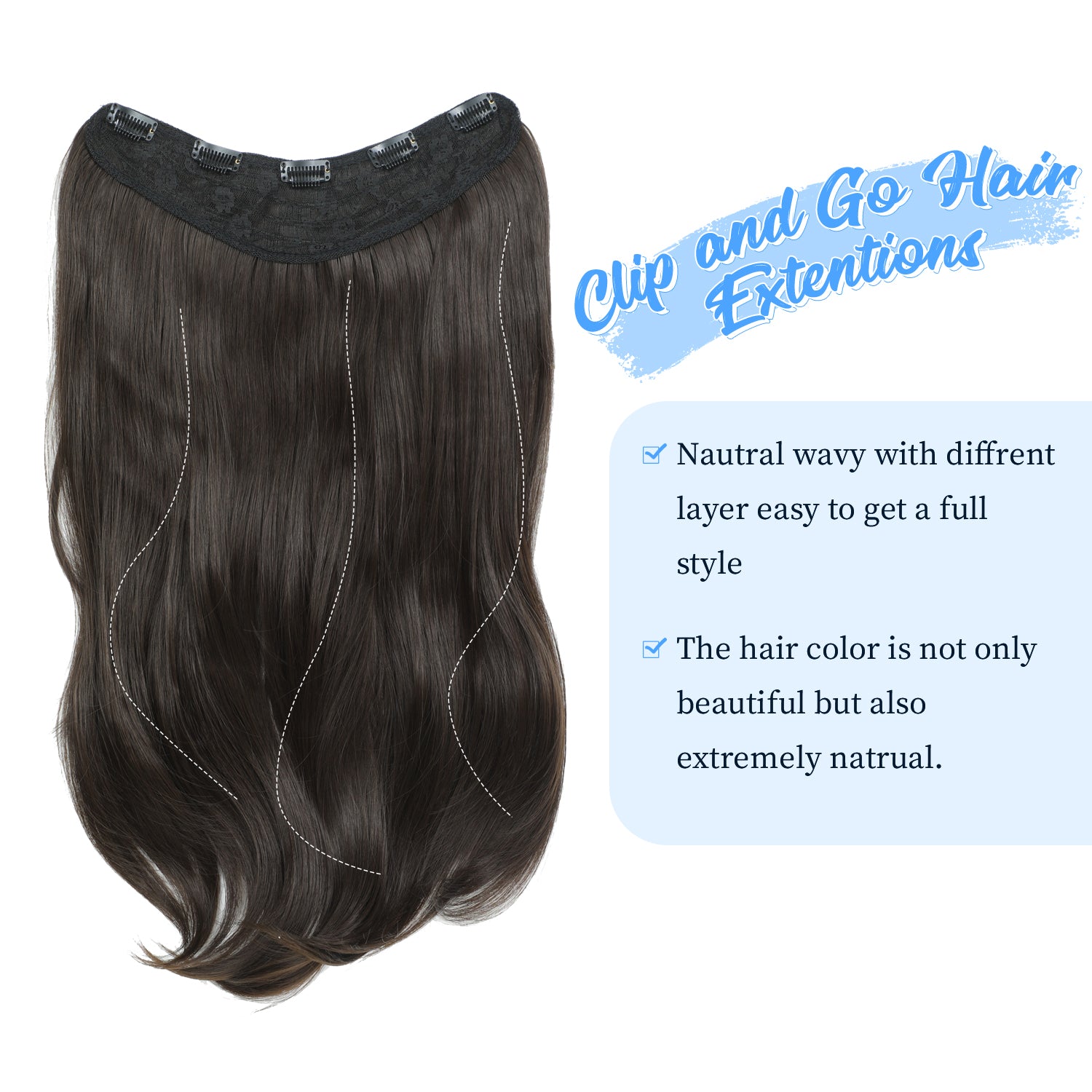 20inch Clip in hair extensions Body Wavy with Natural Layers