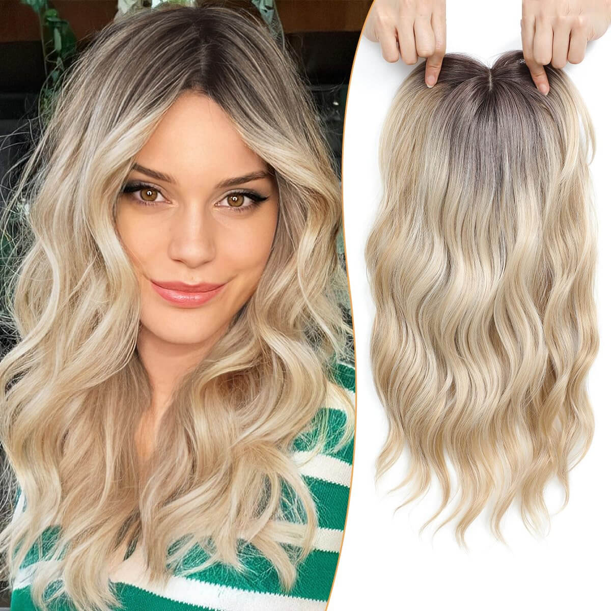16" Wavy Curly Synthetic Hair Topper with 6.5x6.5inch Base