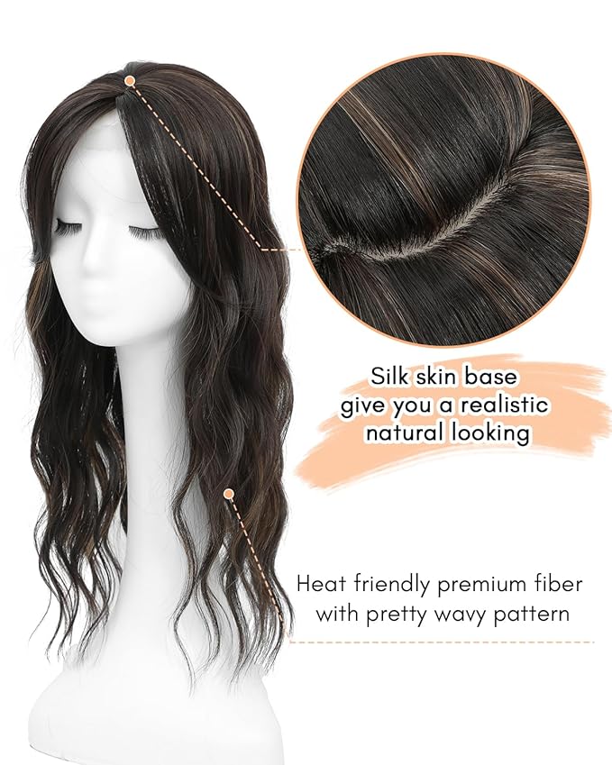 20" Wavy Curly Synthetic Hair Topper with 6.5x6.5inch Base