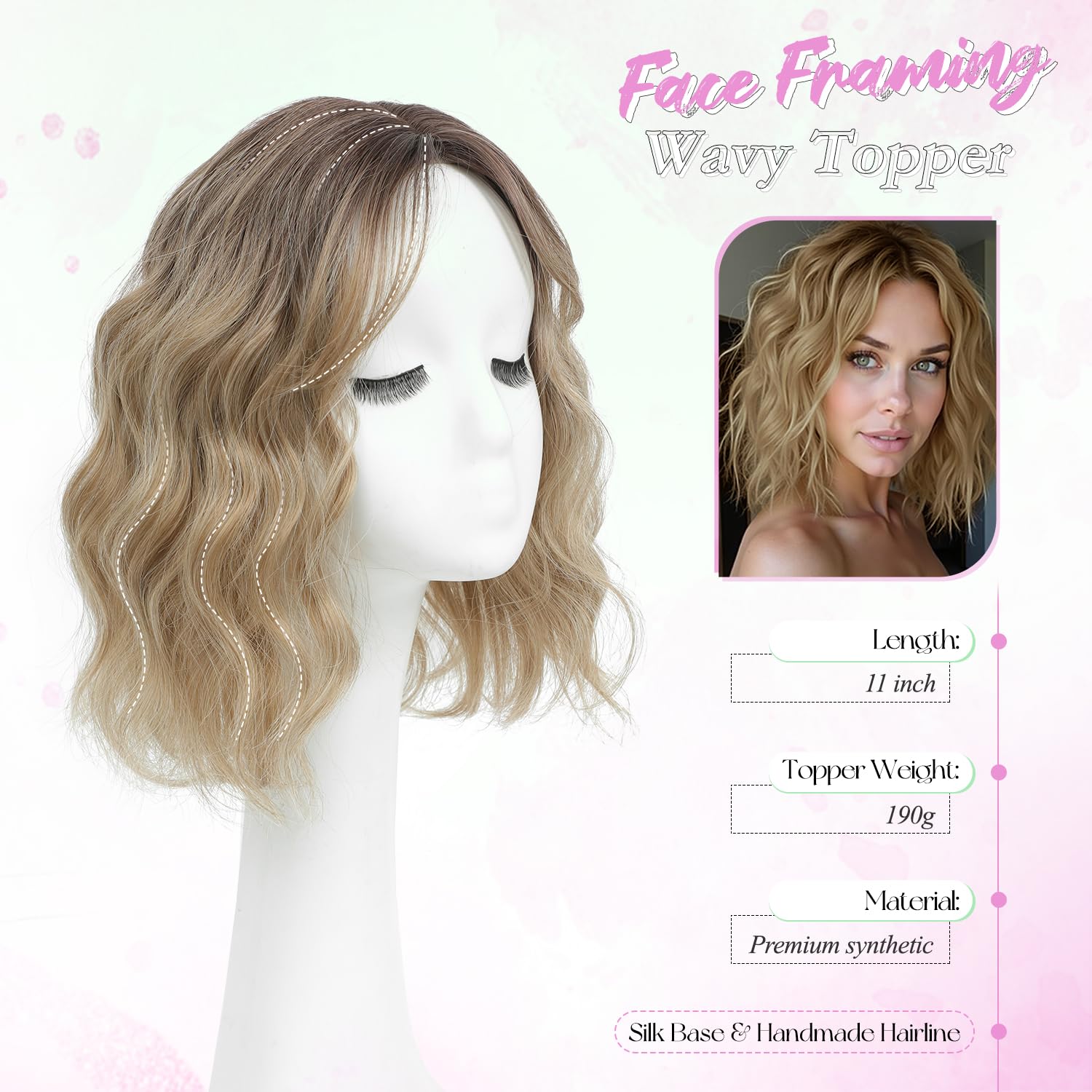 11"Short Wavy Hair Topper for Women with Thinning Hair-Cris