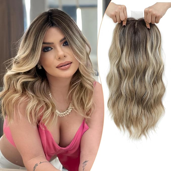 16" Wavy Curly Synthetic Hair Topper with 6.5x6.5inch Base