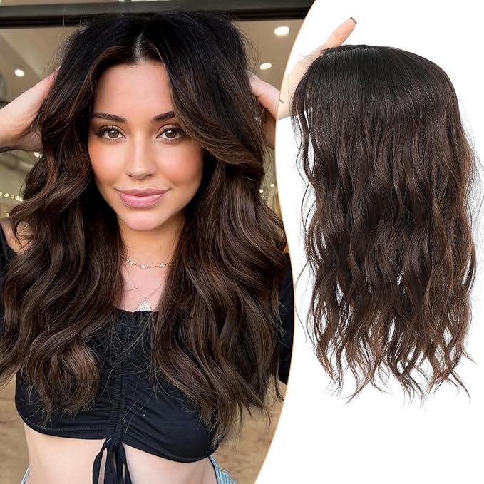 16" Wavy Curly Synthetic Hair Topper with 6.5x6.5inch Base