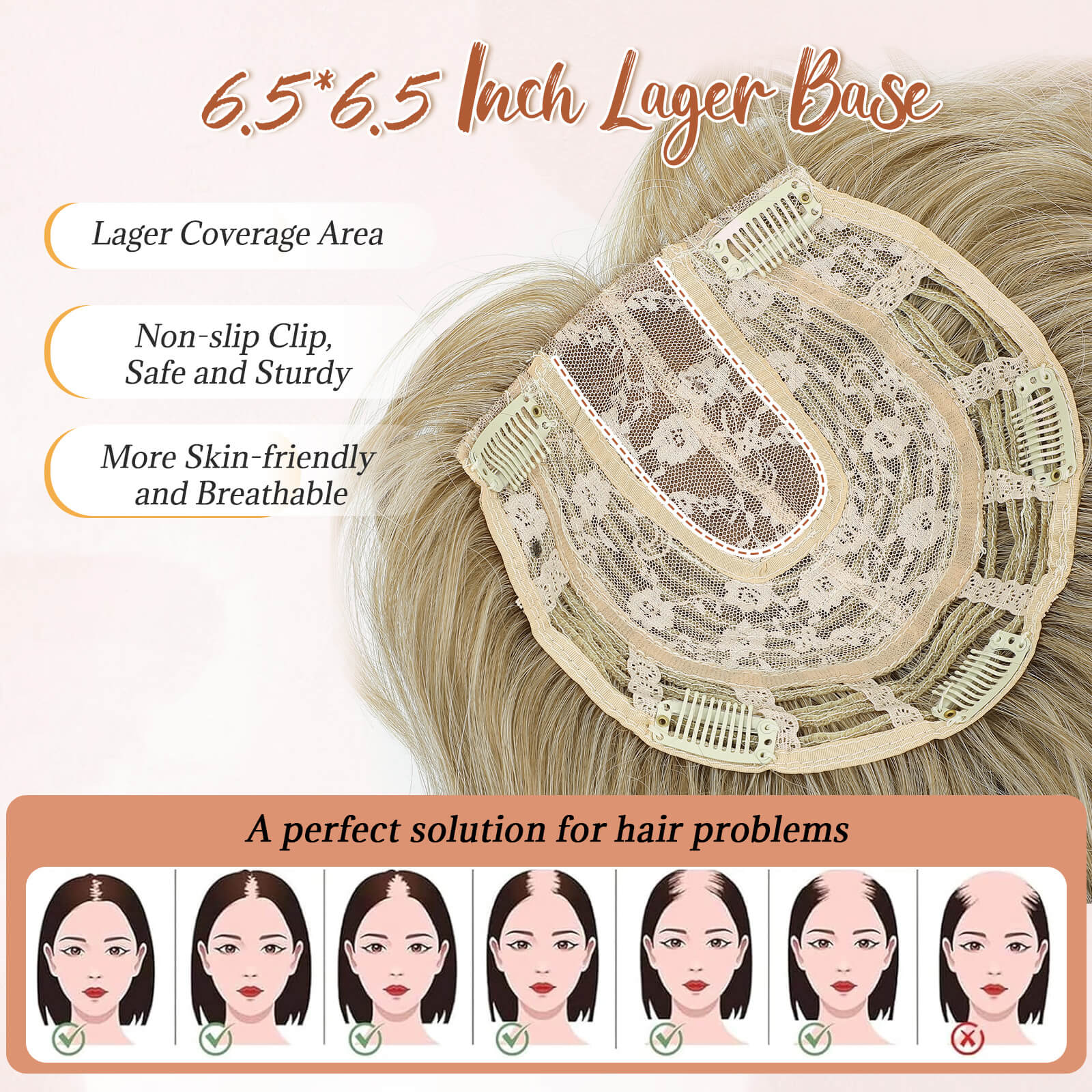 14inch Short Wavy Hair Topper with 5 Clips for Wearing Stable-Bella