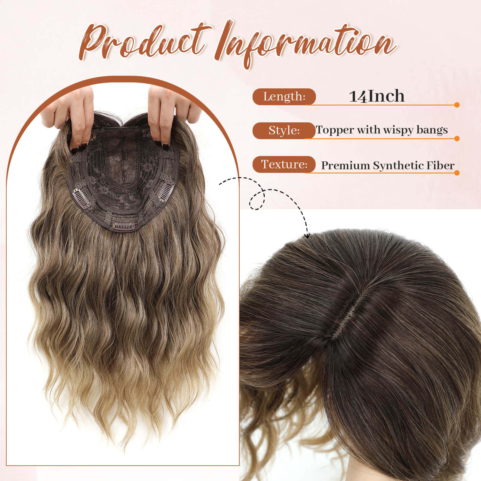 14inch Short Wavy Hair Topper with 5 Clips for Wearing Stable-Bella