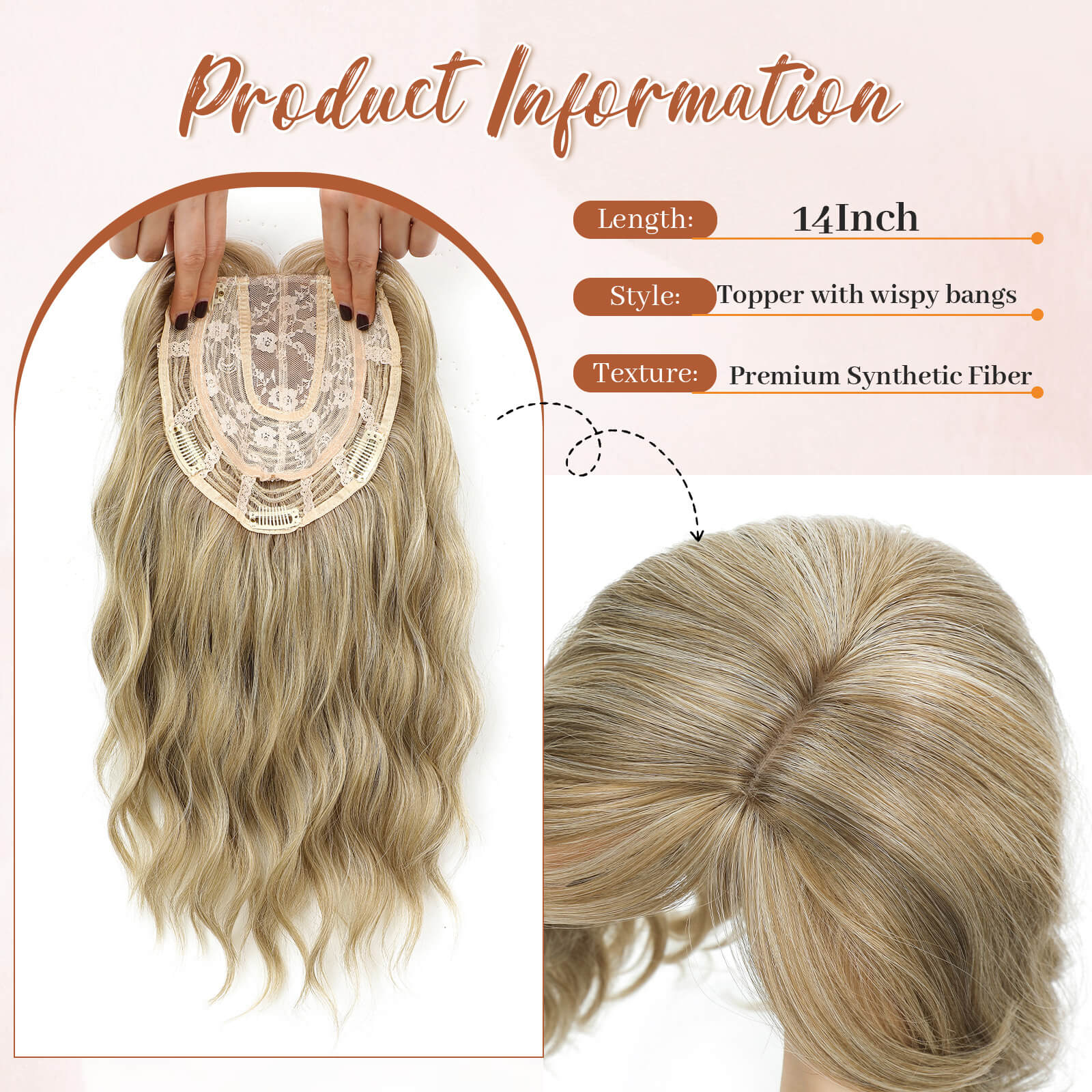 14inch Short Wavy Hair Topper with 5 Clips for Wearing Stable-Bella