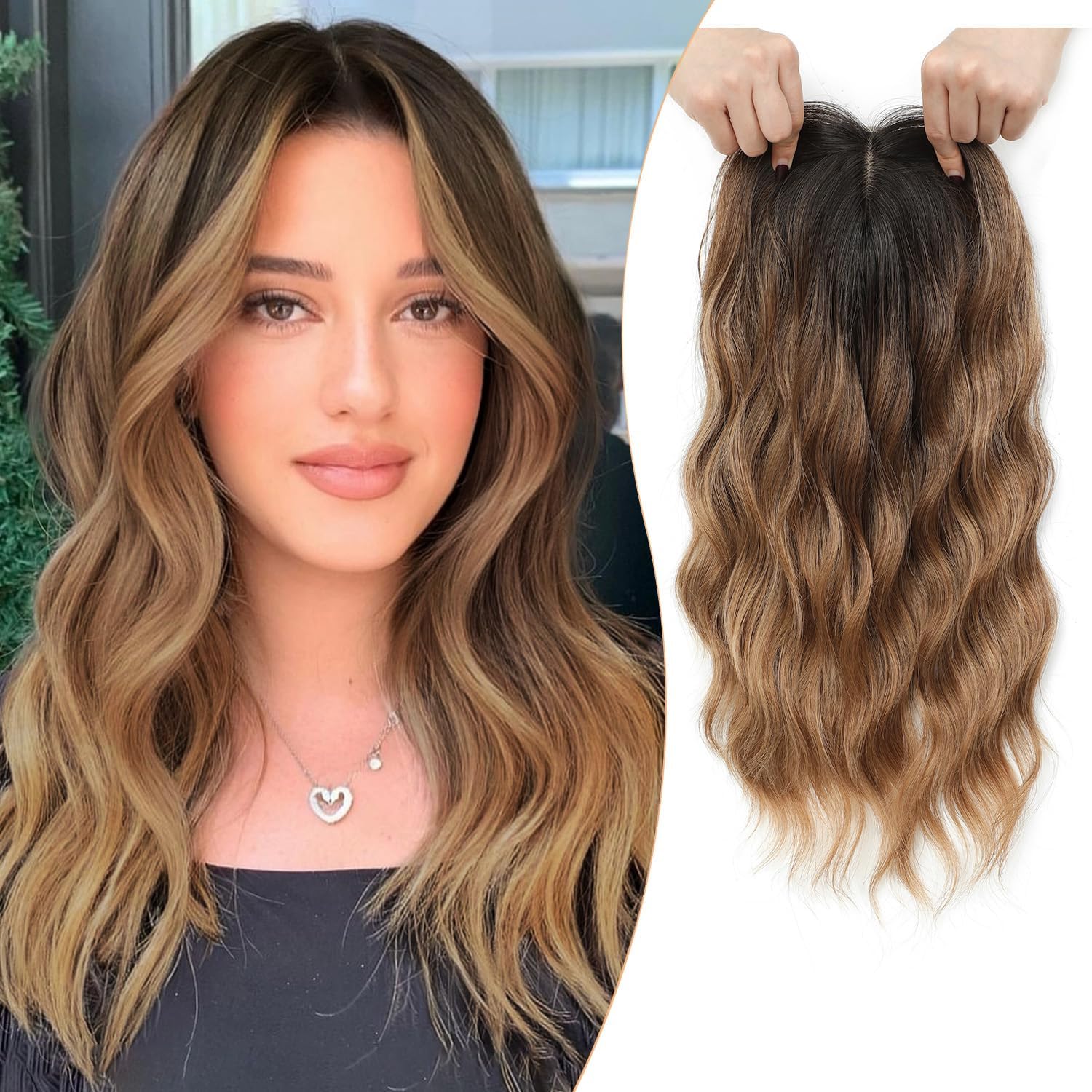 16" Wavy Curly Synthetic Hair Topper with 6.5x6.5inch Base