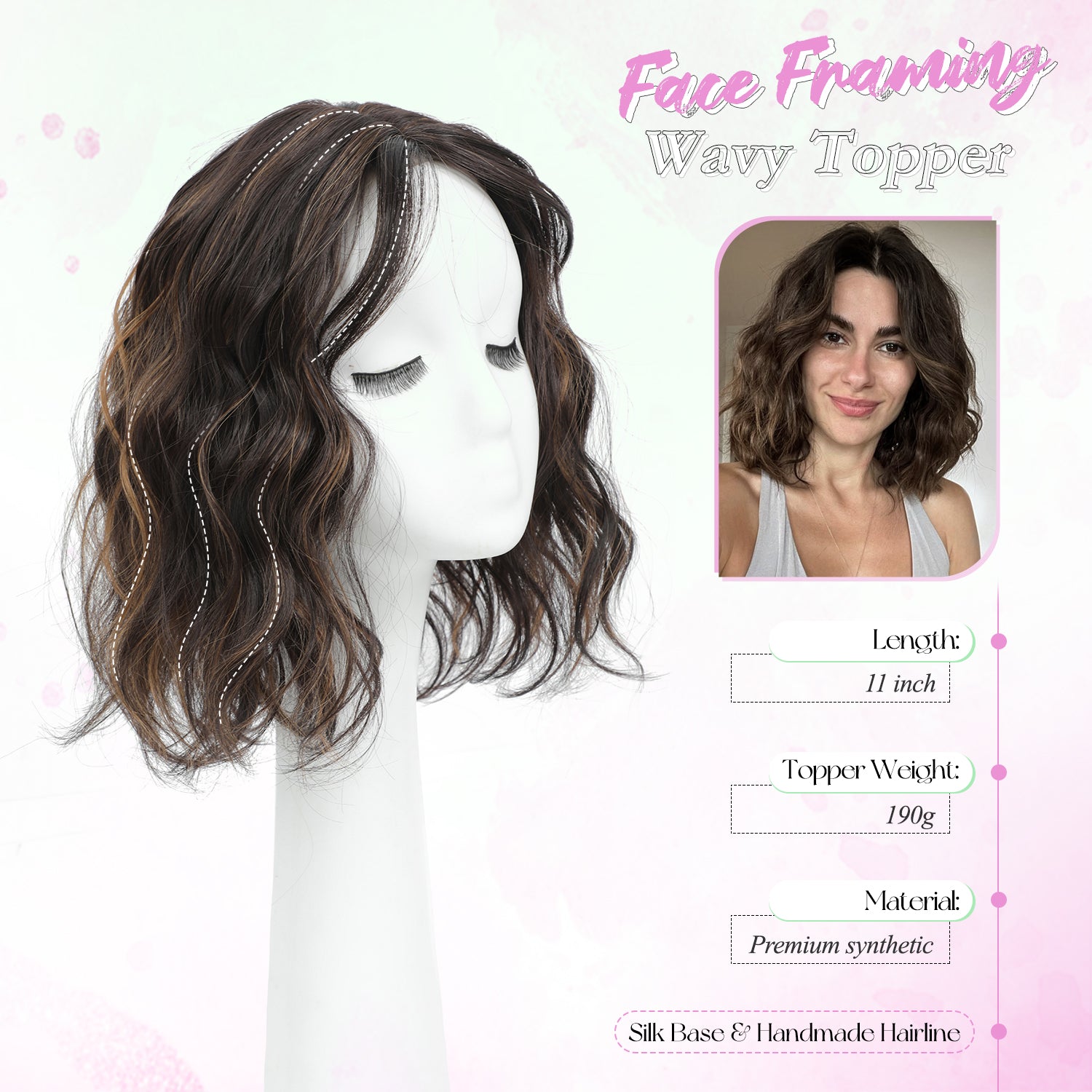11"Short Wavy Hair Topper for Women with Thinning Hair-Cris