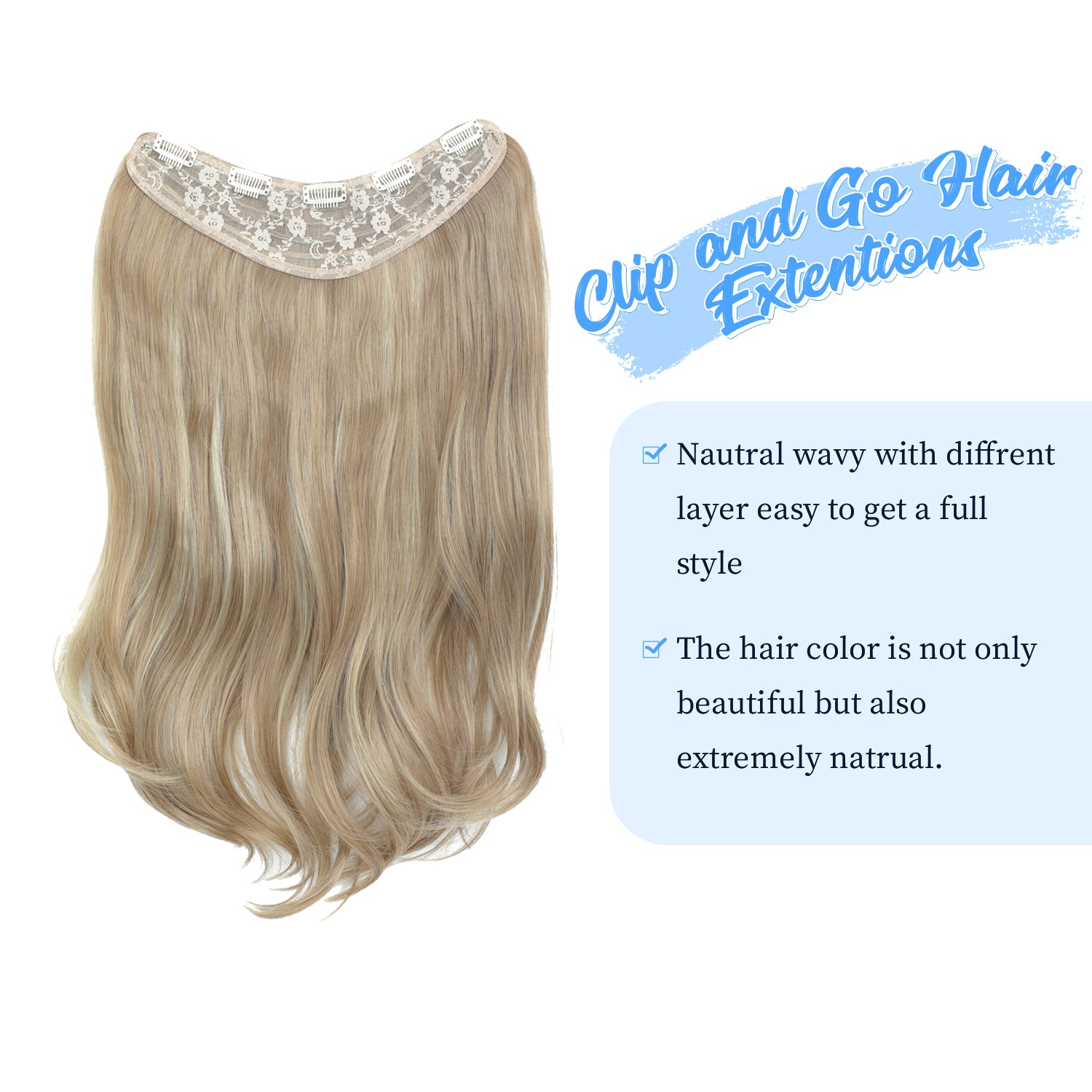 20inch Clip in hair extensions Body Wavy with Natural Layers