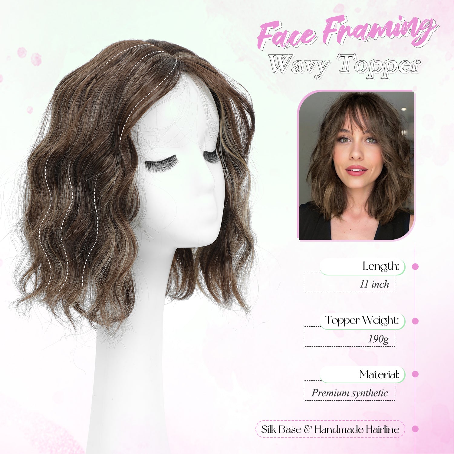 11"Short Wavy Hair Topper for Women with Thinning Hair-Cris
