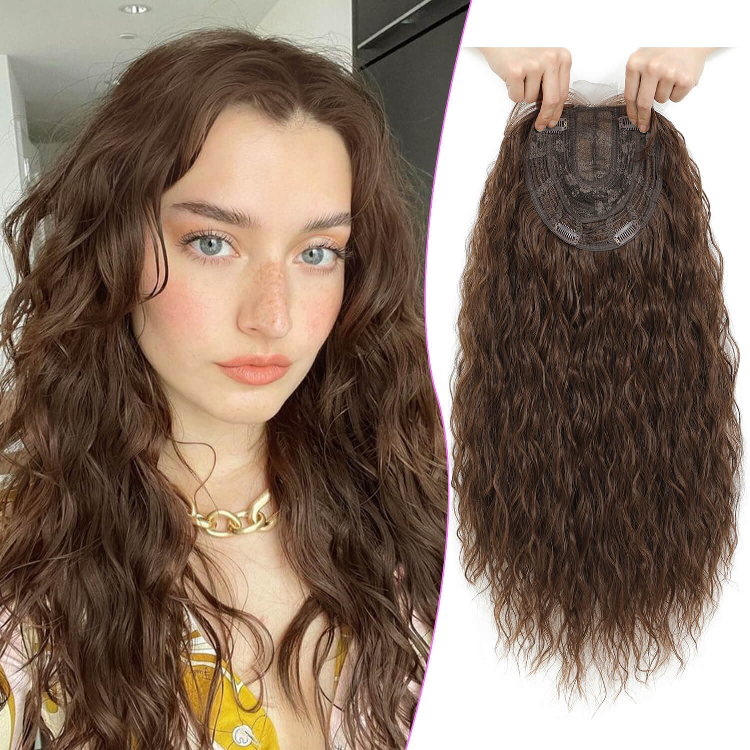 20" Mermaid Curly Hair Toppers with 5Clips Synthetic Hair 6.5x6.5inch Base
