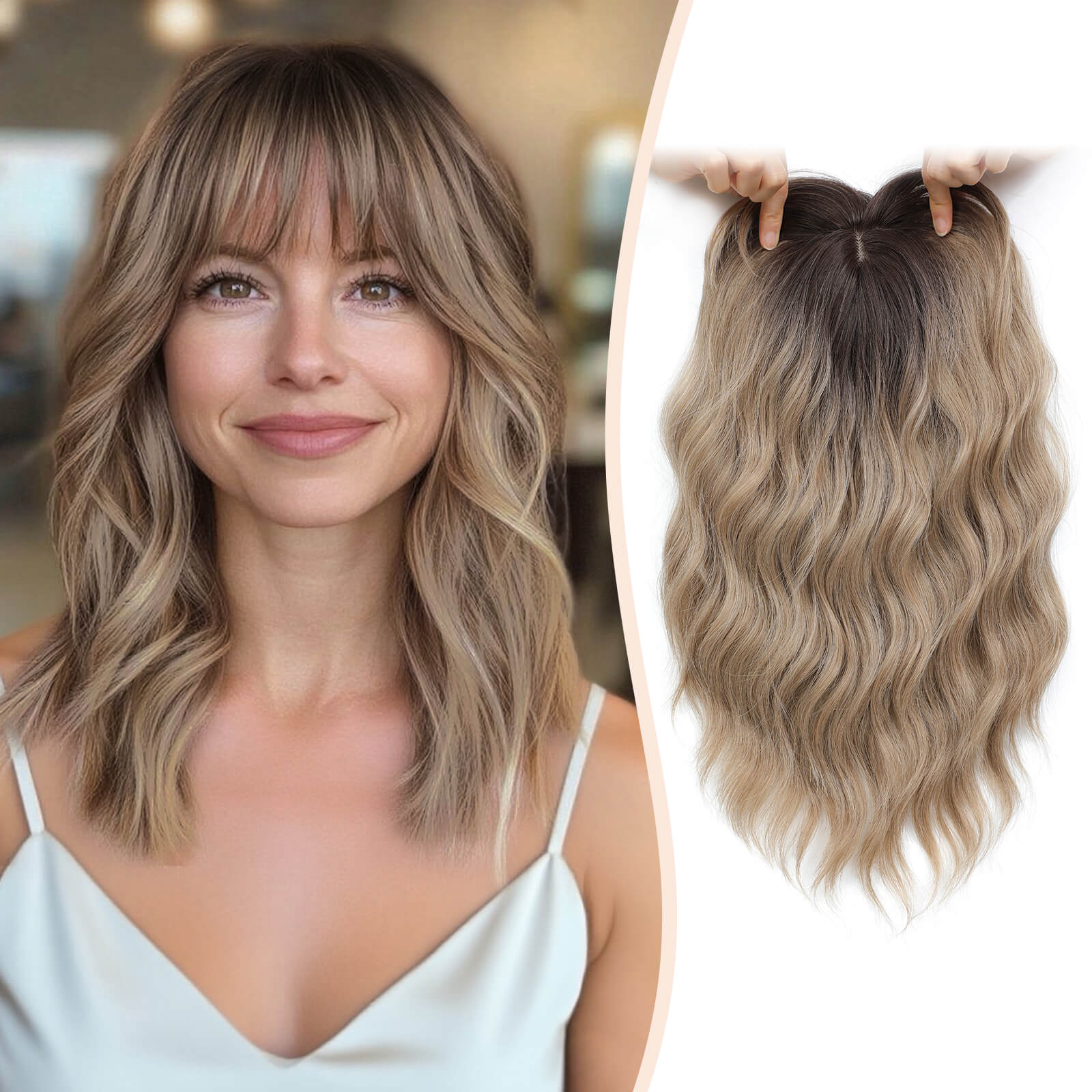 14inch Short Wavy Hair Topper with 5 Clips for Wearing Stable-Bella