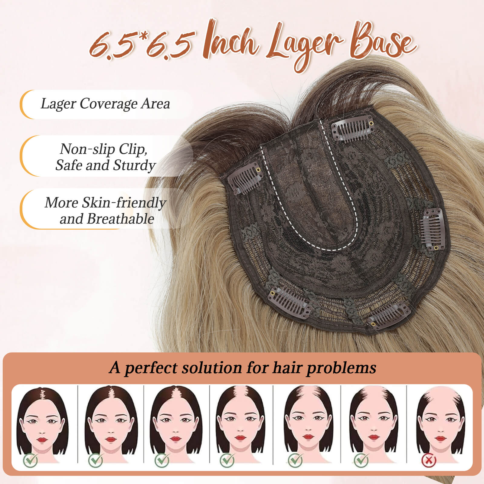 14inch Short Wavy Hair Topper with 5 Clips for Wearing Stable-Bella