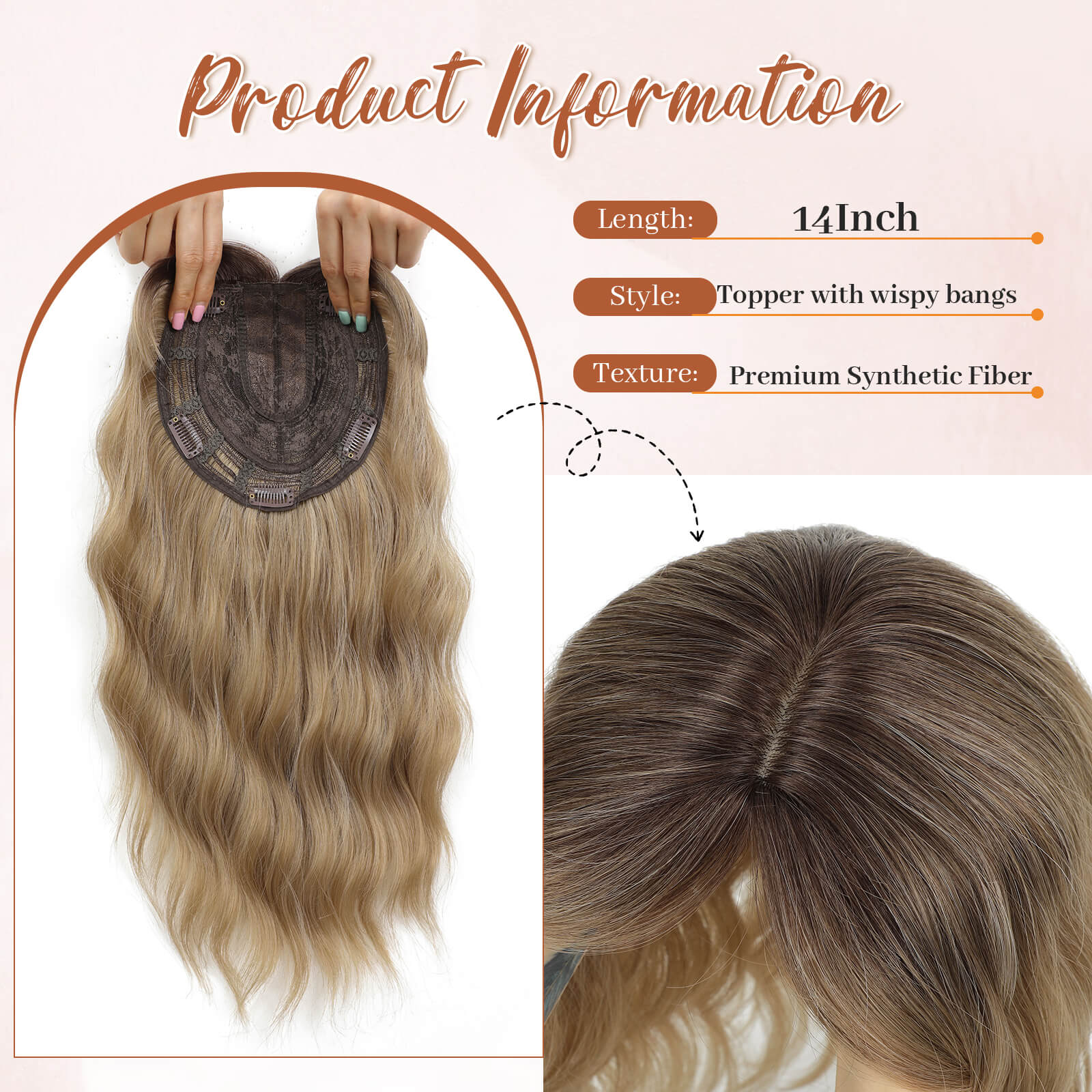 14inch Short Wavy Hair Topper with 5 Clips for Wearing Stable-Bella