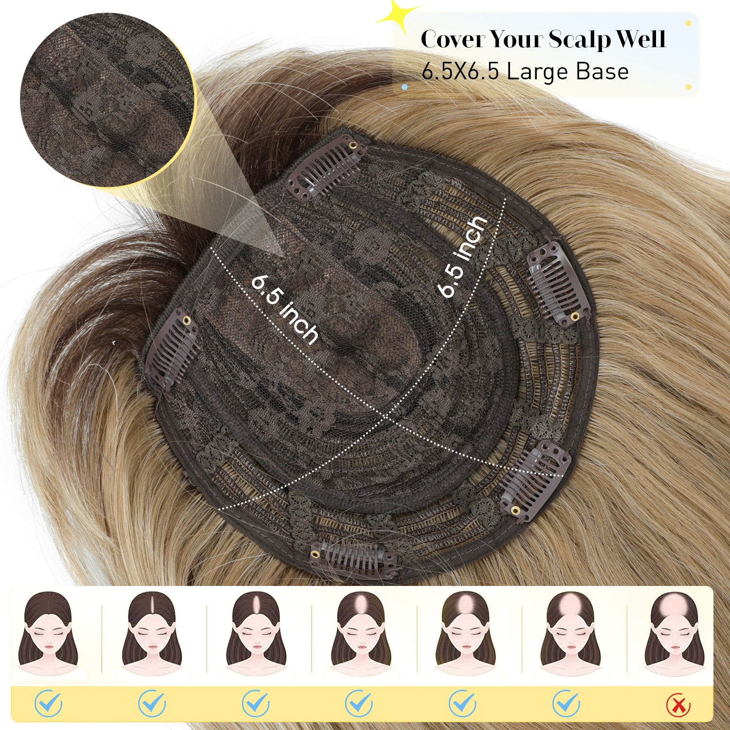 18" Hair Topper with Bangs Natural Straight Wavy 6.5x6.5inch Base