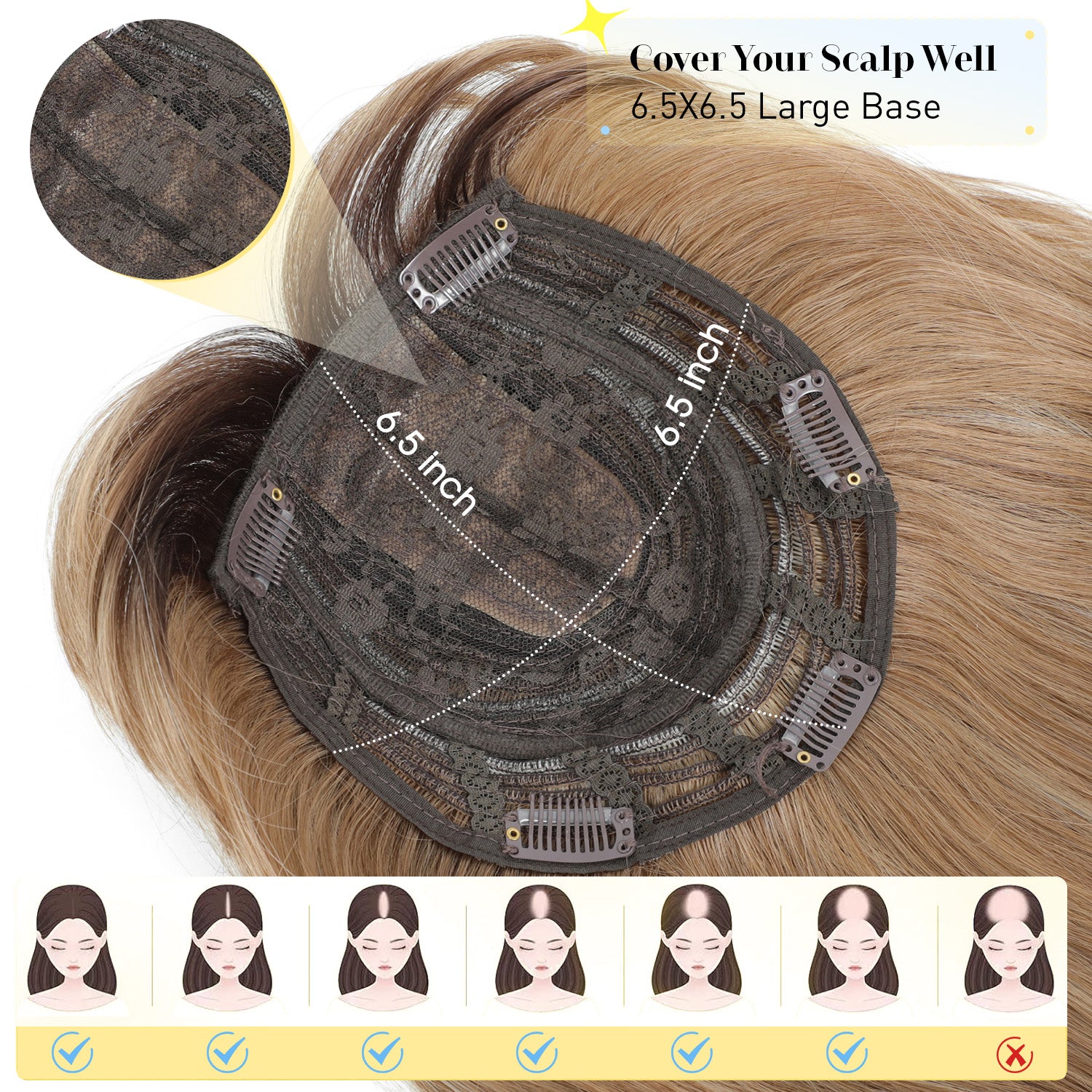 18" Hair Topper with Bangs Natural Straight Wavy 6.5x6.5inch Base