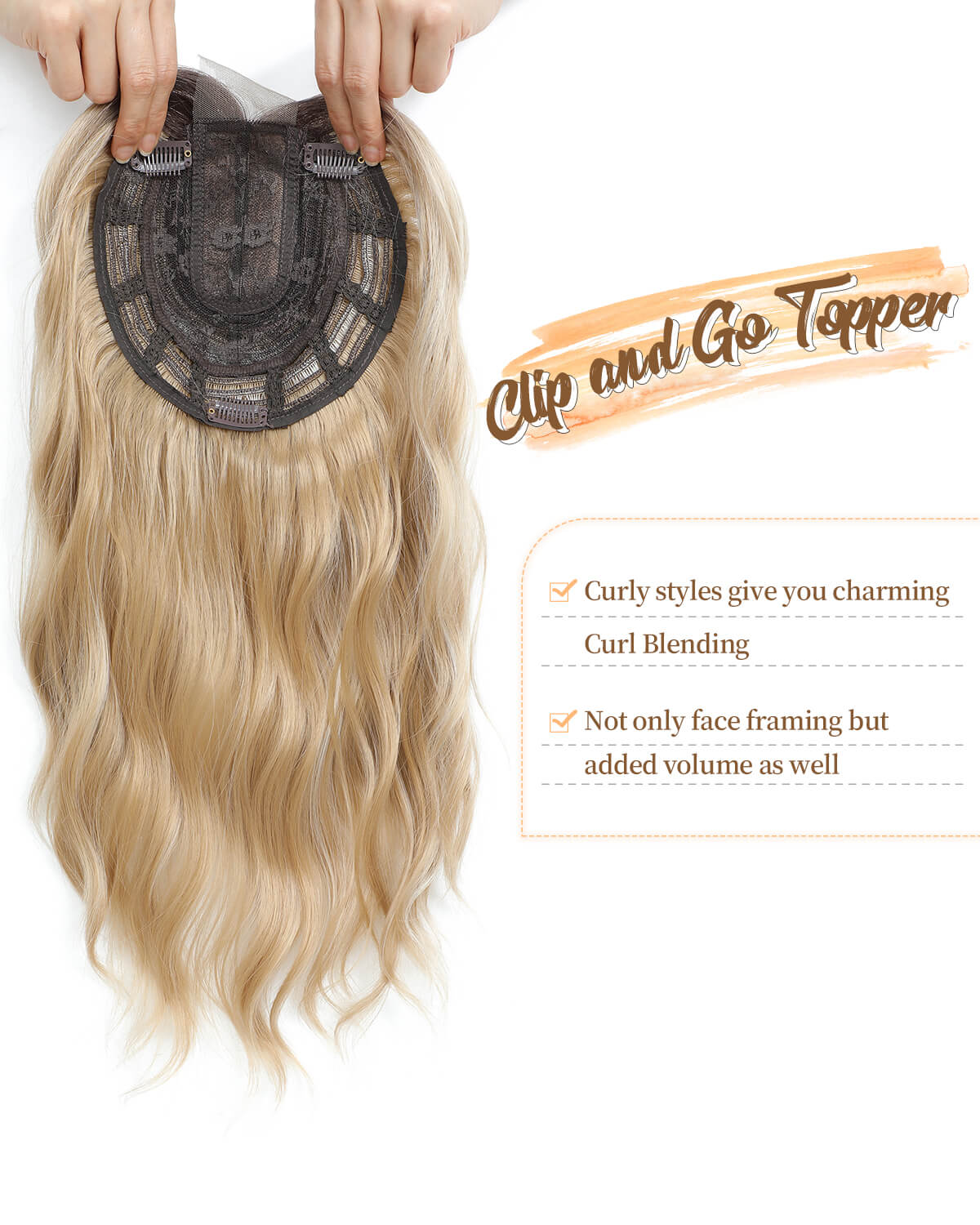 16" Wavy Curly Synthetic Hair Topper with 6.5x6.5inch Base