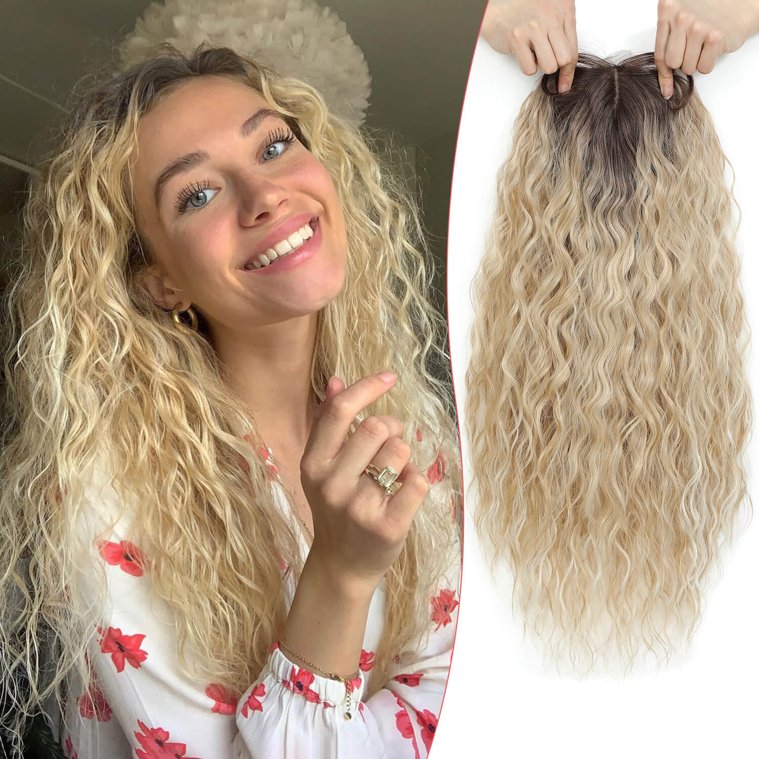 20" Mermaid Curly Hair Toppers with 5Clips Synthetic Hair 6.5x6.5inch Base