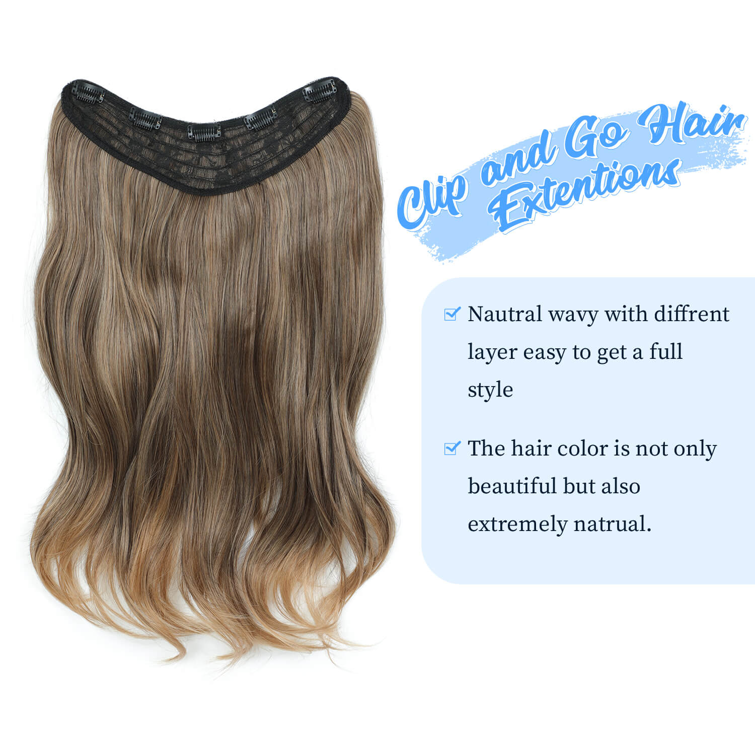 20inch Clip in hair extensions Body Wavy with Natural Layers