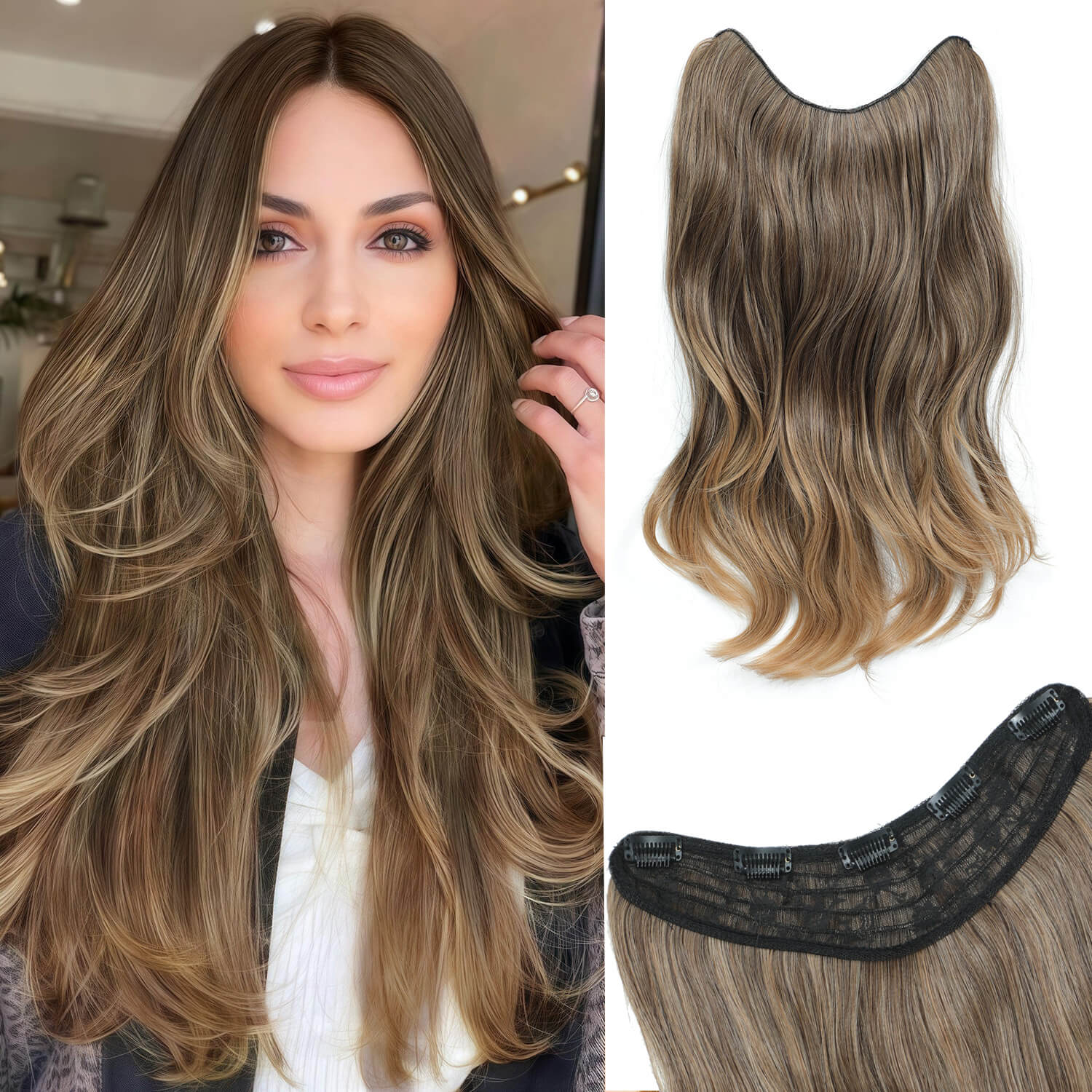 20inch Clip in hair extensions Body Wavy with Natural Layers
